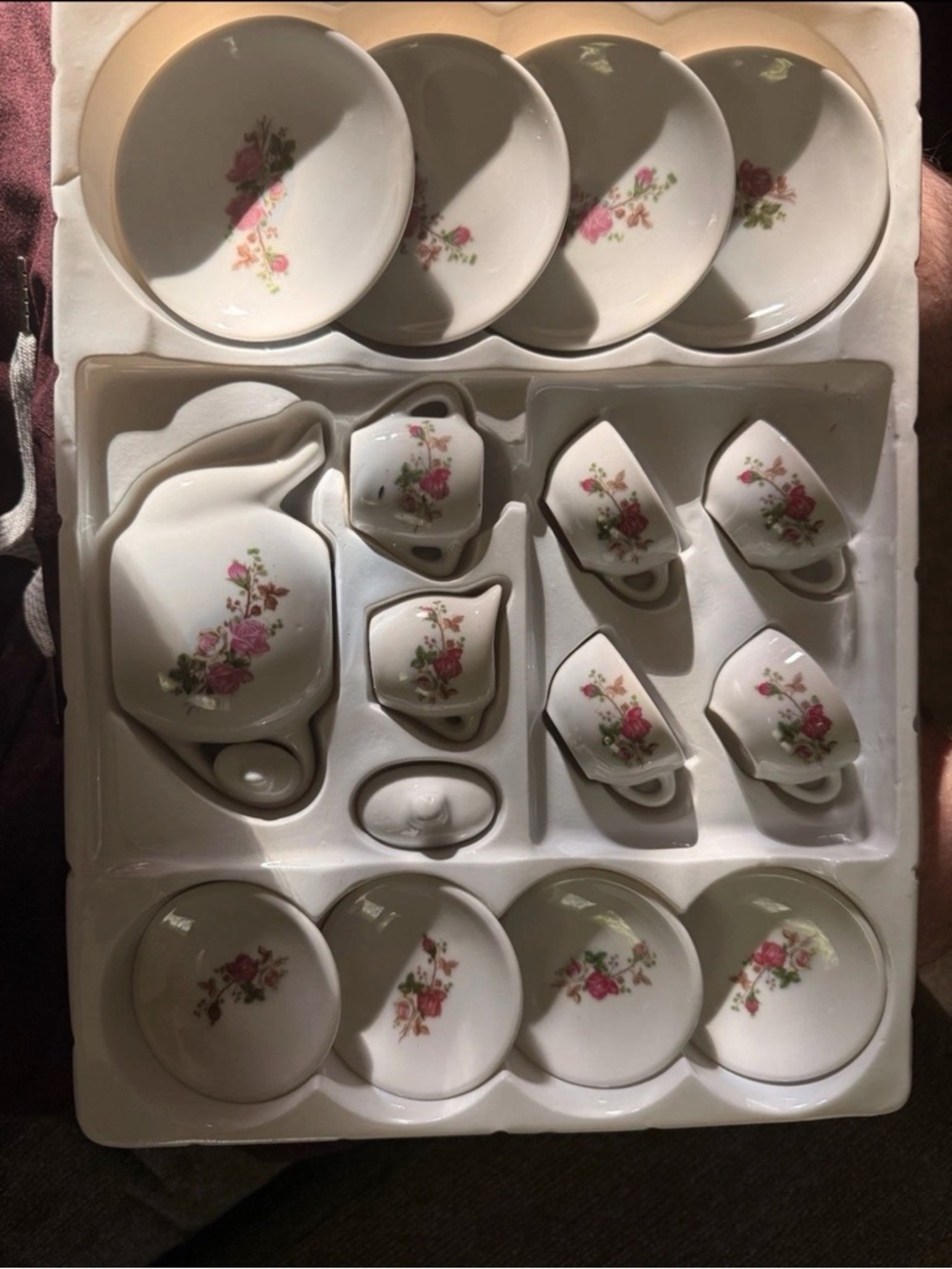 Vintage Floral Mini Tea Set - White with Pink Rose Accents